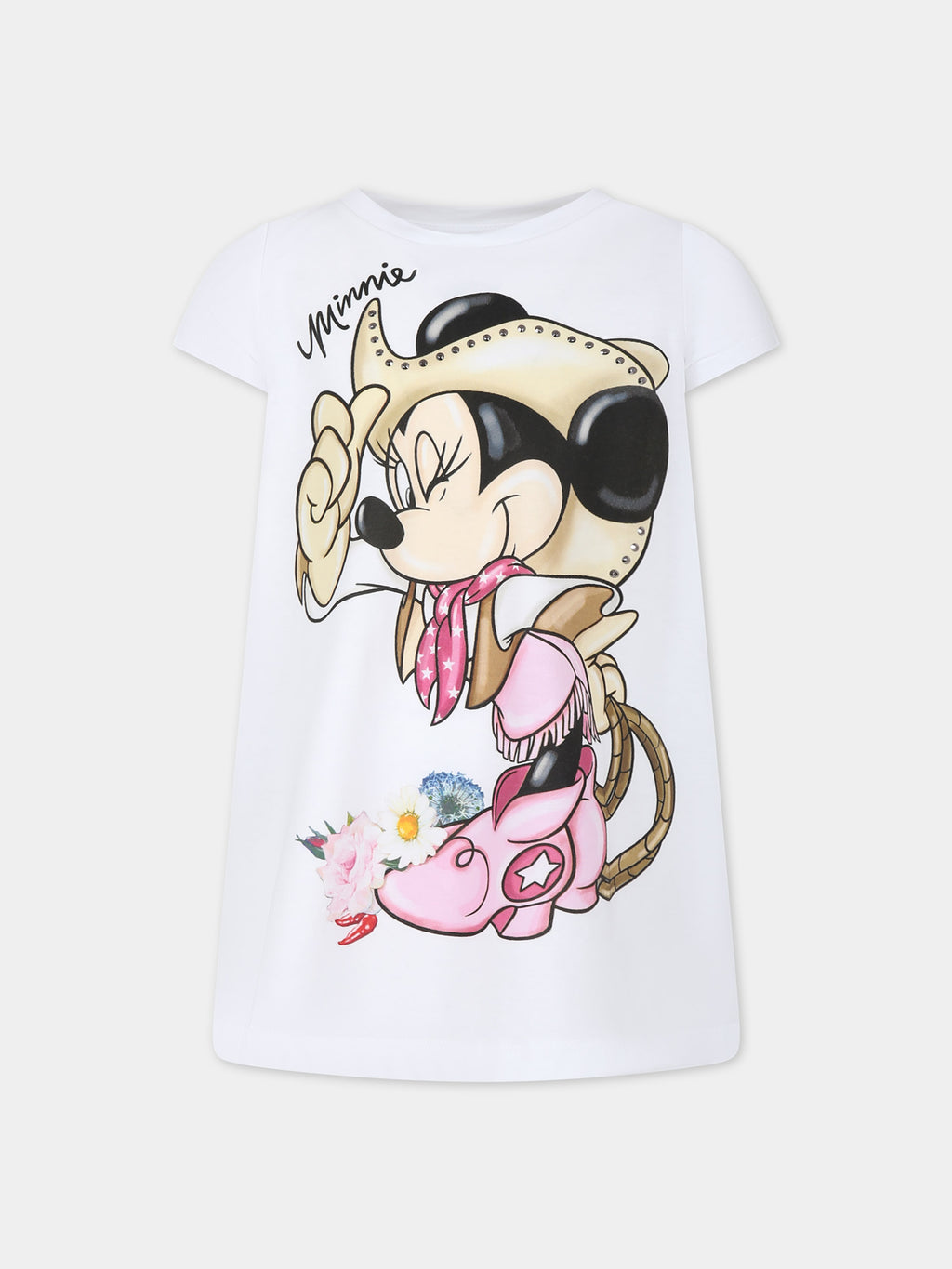 T-shirt en coton blanc pour fille avec Minnie